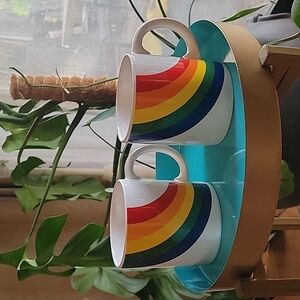 Vintage F.T.D.A Rainbow striped Coffee Cups. Print on both sides